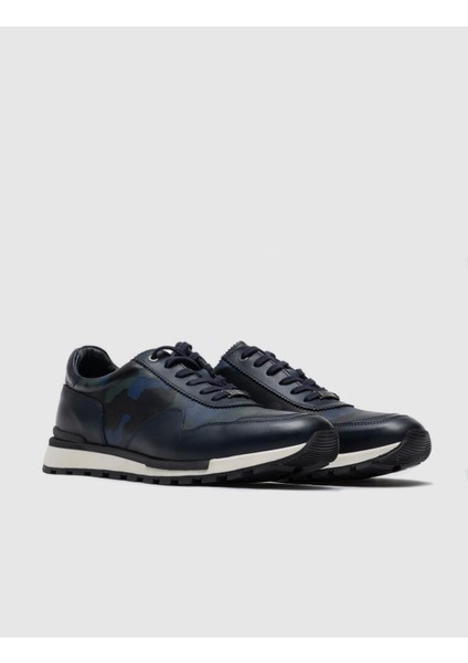 Vernazza Baskılı Gerçe Deri Sneaker Erkek Ayakkabı 460M1450 Mavi Kamuflaj