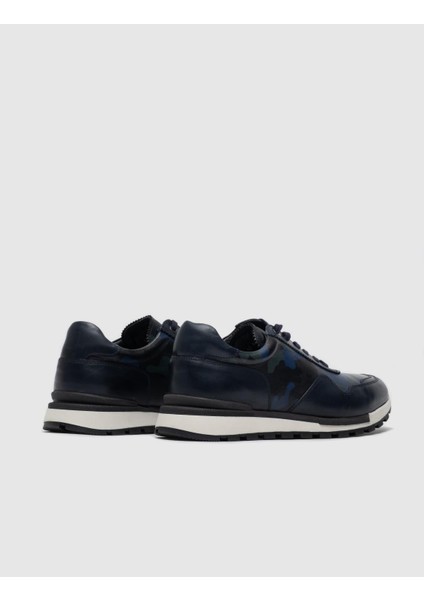 Vernazza Baskılı Gerçe Deri Sneaker Erkek Ayakkabı 460M1450 Mavi Kamuflaj