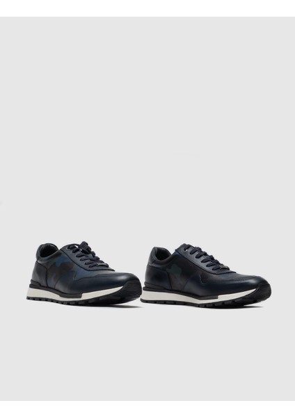 Vernazza Baskılı Gerçe Deri Sneaker Erkek Ayakkabı 460M1450 Mavi Kamuflaj