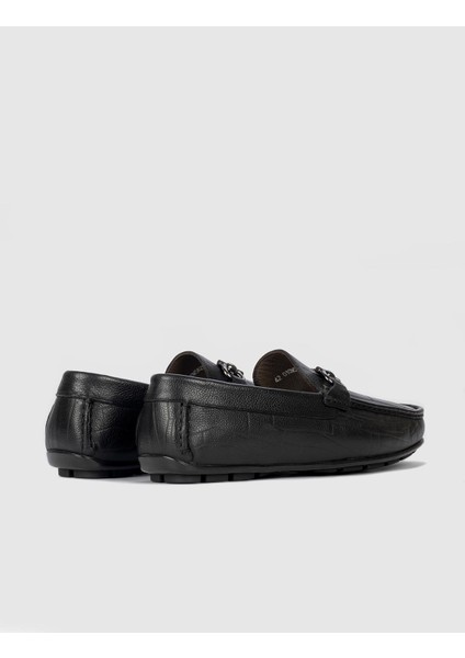 Hakiki Deri Tokalı Siyah Erkek Loafer