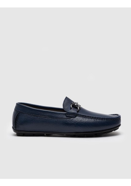 Hakiki Deri Mavi Tokalı Erkek Loafer