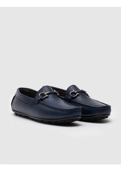 Hakiki Deri Mavi Tokalı Erkek Loafer
