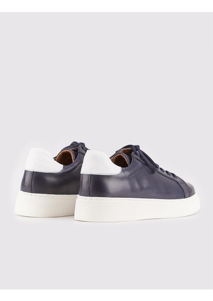 Hakiki Deri Lacivert Bağcıklı Yanları Dikiş Detaylı Erkek Spor Ayakkabı fırsatları