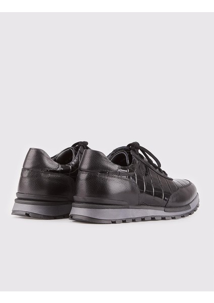 Hakiki Deri Siyah Bağcıklı Özel Motifli Baskılı Erkek Spor Ayakkabı fırsatları