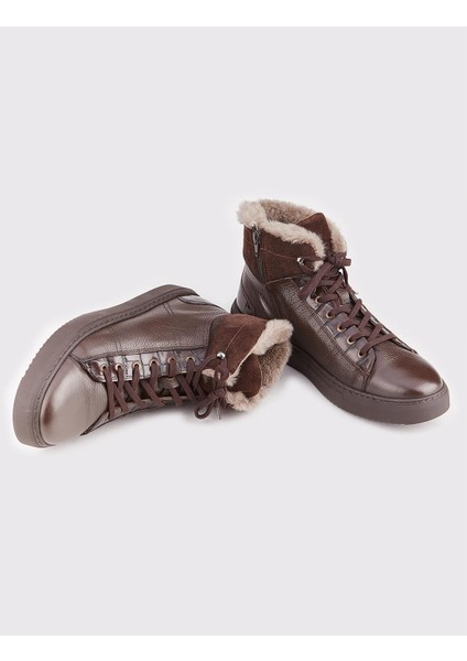Osaka Gerçek Deri Kürklü Sneaker Erkek Bot 454K1508 Kahve