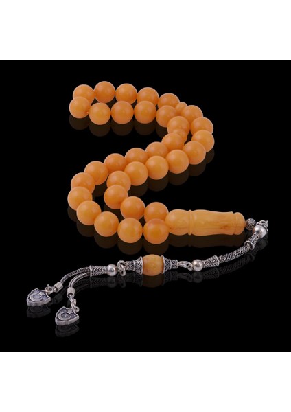 Küre Kesim 11 mm Damla Kehribar 30.3 gr Tesbih Antik Renk 10 gr Gümüş Püskül modelleri