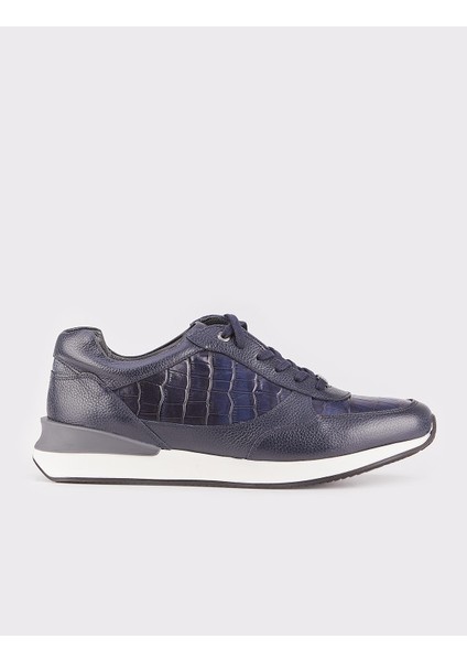 Albert Özel Tasarım Croco Baskılı Gerçek Deri Erkek Sneaker 310M548 Lacivert