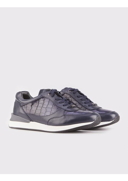 Albert Özel Tasarım Croco Baskılı Gerçek Deri Erkek Sneaker 310M548 Lacivert
