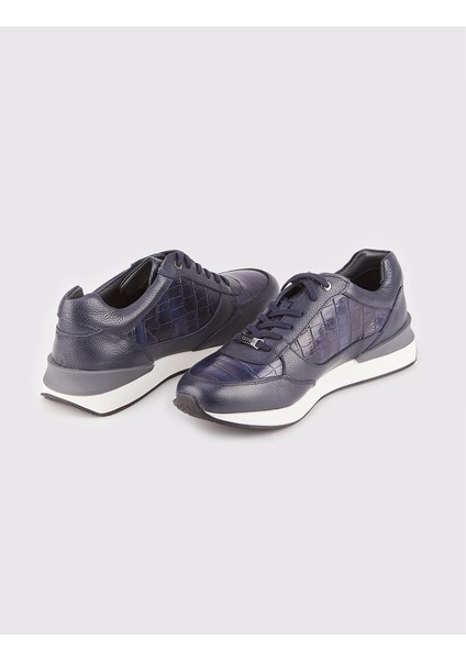 Albert Özel Tasarım Croco Baskılı Gerçek Deri Erkek Sneaker 310M548 Lacivert