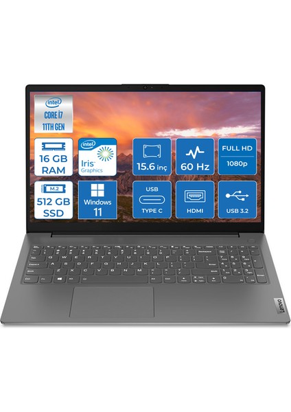 V15 Intel Core I7 1165G7 16GB 512GB SSD Windows 11 Pro 15.6" Fhd Taşınabilir Bilgisayar 82KB00CBTX012