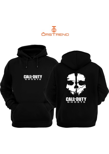 Call Off Duty: Ghosts Baskılı 3 Iplik Unisex Siyah Kapişonlu Sweatshirt