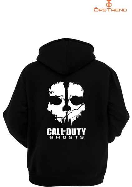 Call Off Duty: Ghosts Baskılı 3 Iplik Unisex Siyah Kapişonlu Sweatshirt