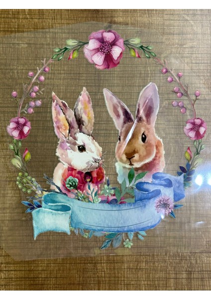 24X22 cm Ütü Ile Yapışan Tavşanlar Transfer Baskı Tişört Baskı