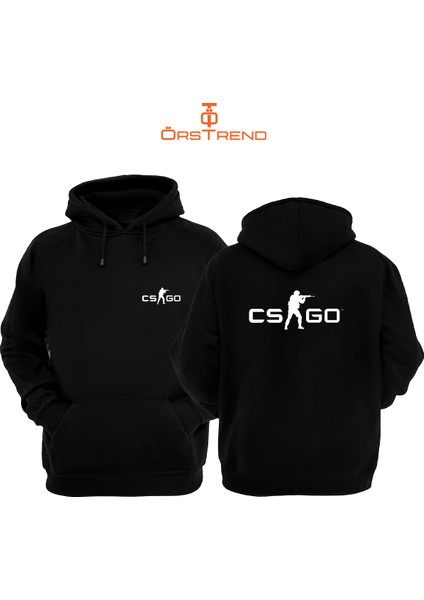 Cs Go Baskılı 3 Iplik Unisex Siyah Kapişonlu Sweatshirt