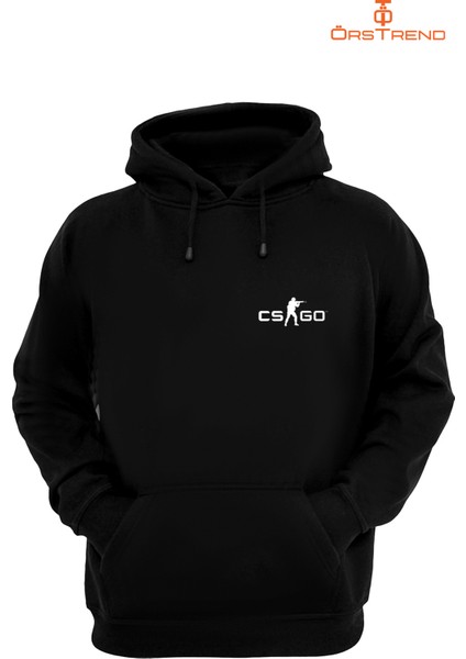 Cs Go Baskılı 3 Iplik Unisex Siyah Kapişonlu Sweatshirt