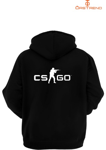 Cs Go Baskılı 3 Iplik Unisex Siyah Kapişonlu Sweatshirt modelleri