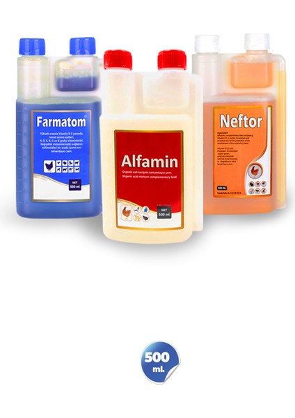 Üçlü Kanatlı (Tavuk. Kuş. Güvercin) Seti Farmatom 500 ml + Neftor 500 Ml+ ALFAMİN500 ml