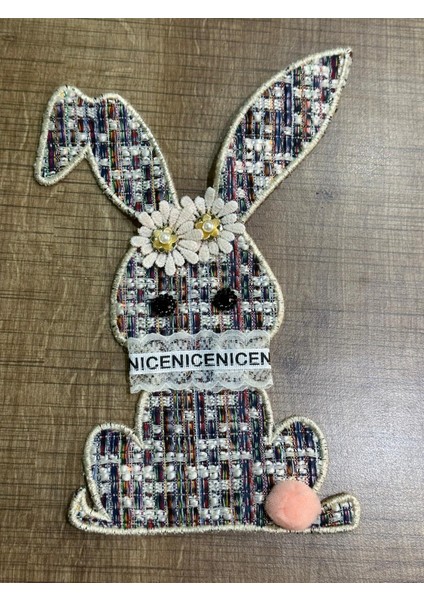 25X14 cm Taşlı Dokuma Tavşan Arma Yama Dikiş Hobi Aksesuarı