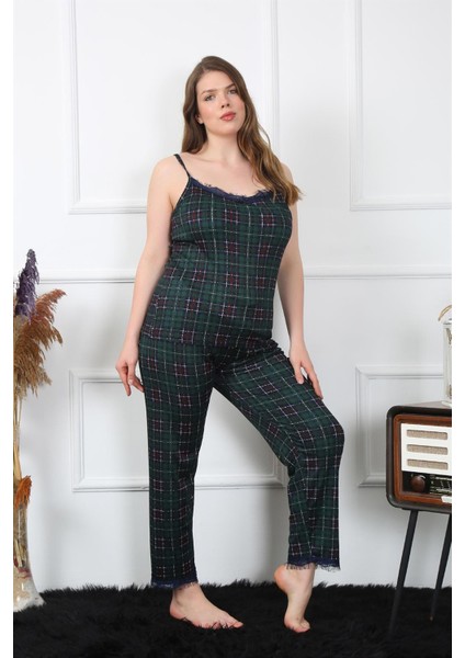 Kadın Büyük Beden Yeşil Ekoseli Ip Askılı Pijama Takım 202197 fiyatları