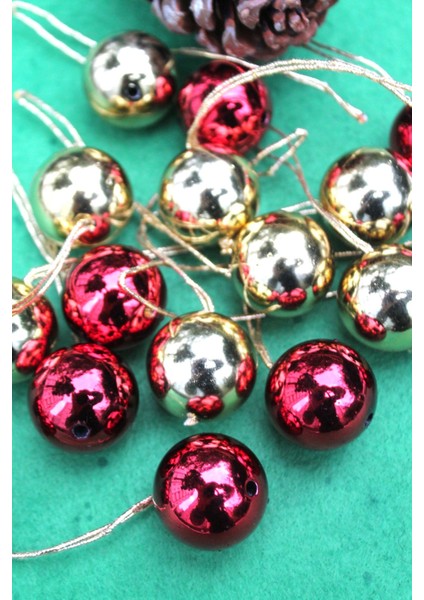 20 Adet Red Gold Dekoratif Parlak Top Ağaç Süsü 3cm