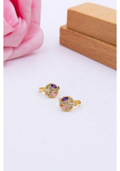 14 Ayar Altın Çocuk Küpe Renkli Taşlı LKKP1174