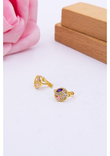 14 Ayar Altın Çocuk Küpe Renkli Taşlı LKKP1174 modelleri