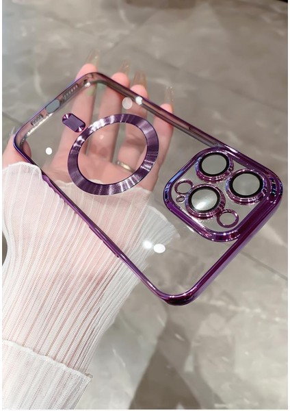 Apple iPhone 15 Plus Kılıf Magsafe Kamera Lensli Korumalı Şeffaf Silikon Kapak