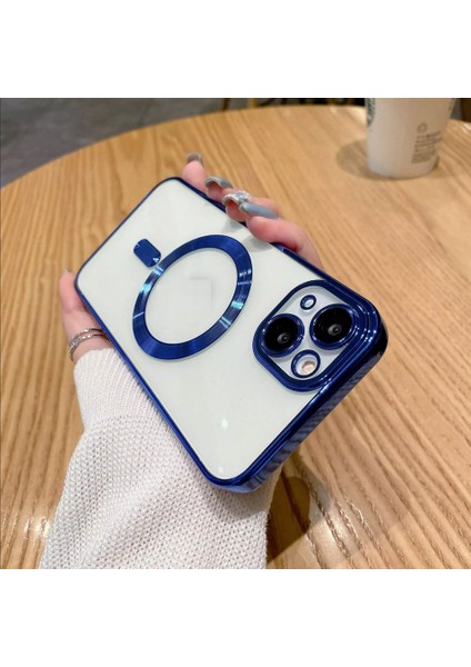 Apple iPhone 15 Plus Kılıf Magsafe Kamera Lensli Korumalı Şeffaf Silikon Kapak