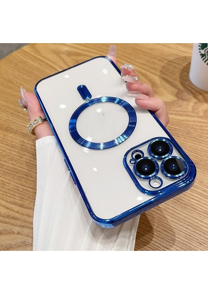 Apple iPhone 15 Plus Kılıf Magsafe Kamera Lensli Korumalı Şeffaf Silikon Kapak