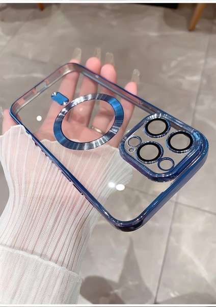 Apple iPhone 15 Plus Kılıf Magsafe Kamera Lensli Korumalı Şeffaf Silikon Kapak