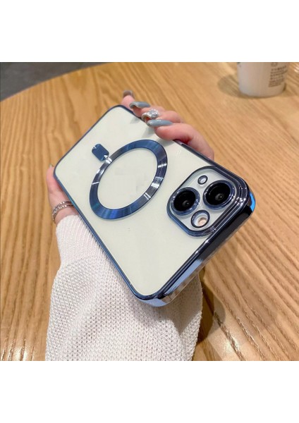Apple iPhone 15 Kılıf Magsafe Kamera Lensli Korumalı Şeffaf Silikon Kapak
