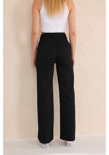 Kadın Siyah Yüksek Bel Likralı Esnek Geniş Paça Palazzo Pantolon indirimleri