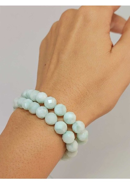 Larimar Taşı Faset Kesim 8mm Unisex Ikili Bileklik