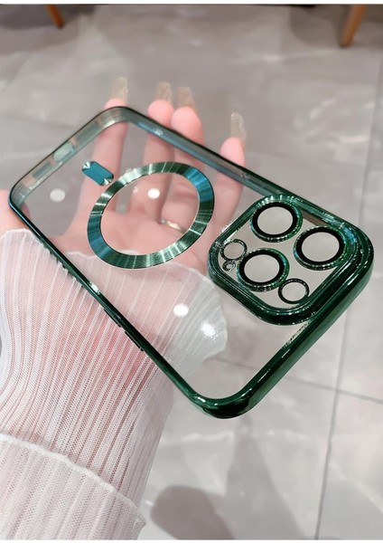 Apple iPhone 15 Pro Max Kılıf Magsafe Kamera Lensli Korumalı Şeffaf Silikon Kapak