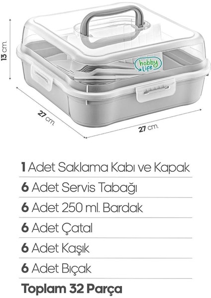 32 Parça 6 Kişilik Çantalı Piknik Seti Gri fiyatları