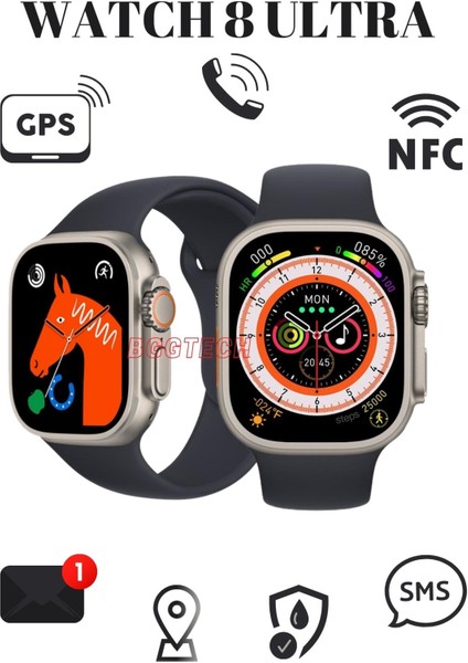 BGG Tech Watch 8 Series Gs8 Ultra Uyumlu 2.05 Inc Ekran Gps/nfc/siri Destekli 3 Tuş Aktif Akıllı Saat BGGW8U24