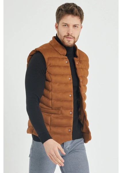 Kışlık Süet Kumaş Şık Şişme Slim Fit Kalıp Erkek Yelek