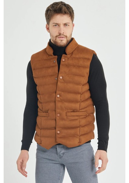 Kışlık Süet Kumaş Şık Şişme Slim Fit Kalıp Erkek Yelek modelleri