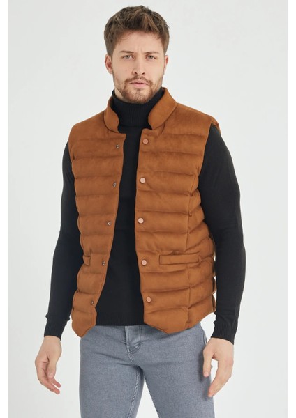 Kışlık Süet Kumaş Şık Şişme Slim Fit Kalıp Erkek Yelek fırsatları