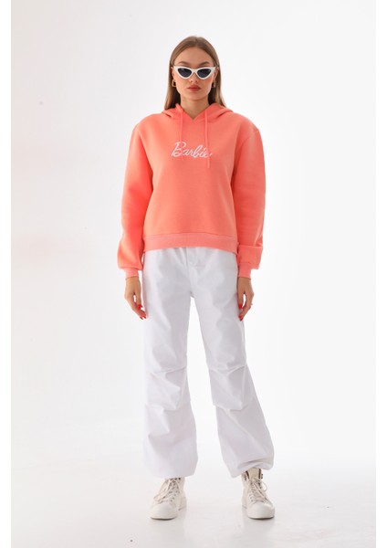 Oversize Barbie Baskılı Kapüşonlu Kalın Pamuklu Sweatshirt fiyatları