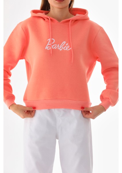 Oversize Barbie Baskılı Kapüşonlu Kalın Pamuklu Sweatshirt indirimleri