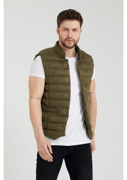 Kışlık Süet Kumaş Şık Şişme Slim Fit Kalıp Erkek Yelek