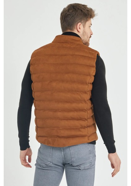 Kışlık Süet Kumaş Şık Şişme Slim Fit Kalıp Erkek Yelek