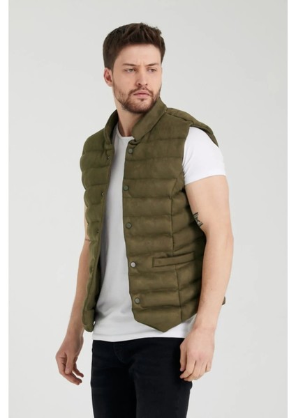 Kışlık Süet Kumaş Şık Şişme Slim Fit Kalıp Erkek Yelek