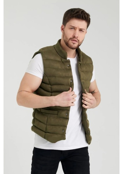 Kışlık Süet Kumaş Şık Şişme Slim Fit Kalıp Erkek Yelek