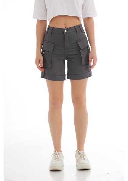 Bej Kargo Cepli Yüksek Bel Esnek Denim Şort fiyatları