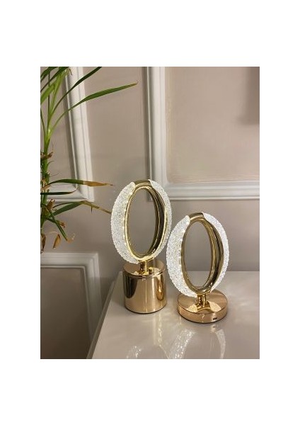Dekoratif Kristal Şarjlı Oval Masa Lambası, Gold LED Abajur, Dokunmatik 3 Renk Modu