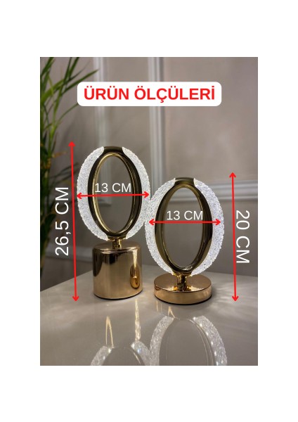 Dekoratif Kristal Şarjlı Oval Masa Lambası, Gold LED Abajur, Dokunmatik 3 Renk Modu