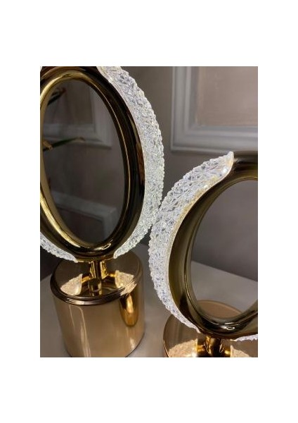 Dekoratif Kristal Şarjlı Oval Masa Lambası, Gold LED Abajur, Dokunmatik 3 Renk Modu