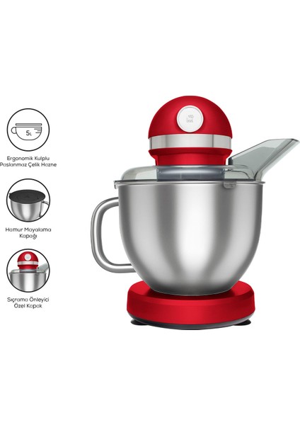Pro Çift Kollu Mastermaid Chef Stand Mikser 1750 W Yüksek Motor Gücü , Hamur Kancası, Balon Çırpıcı ve Düz Çırpıcı